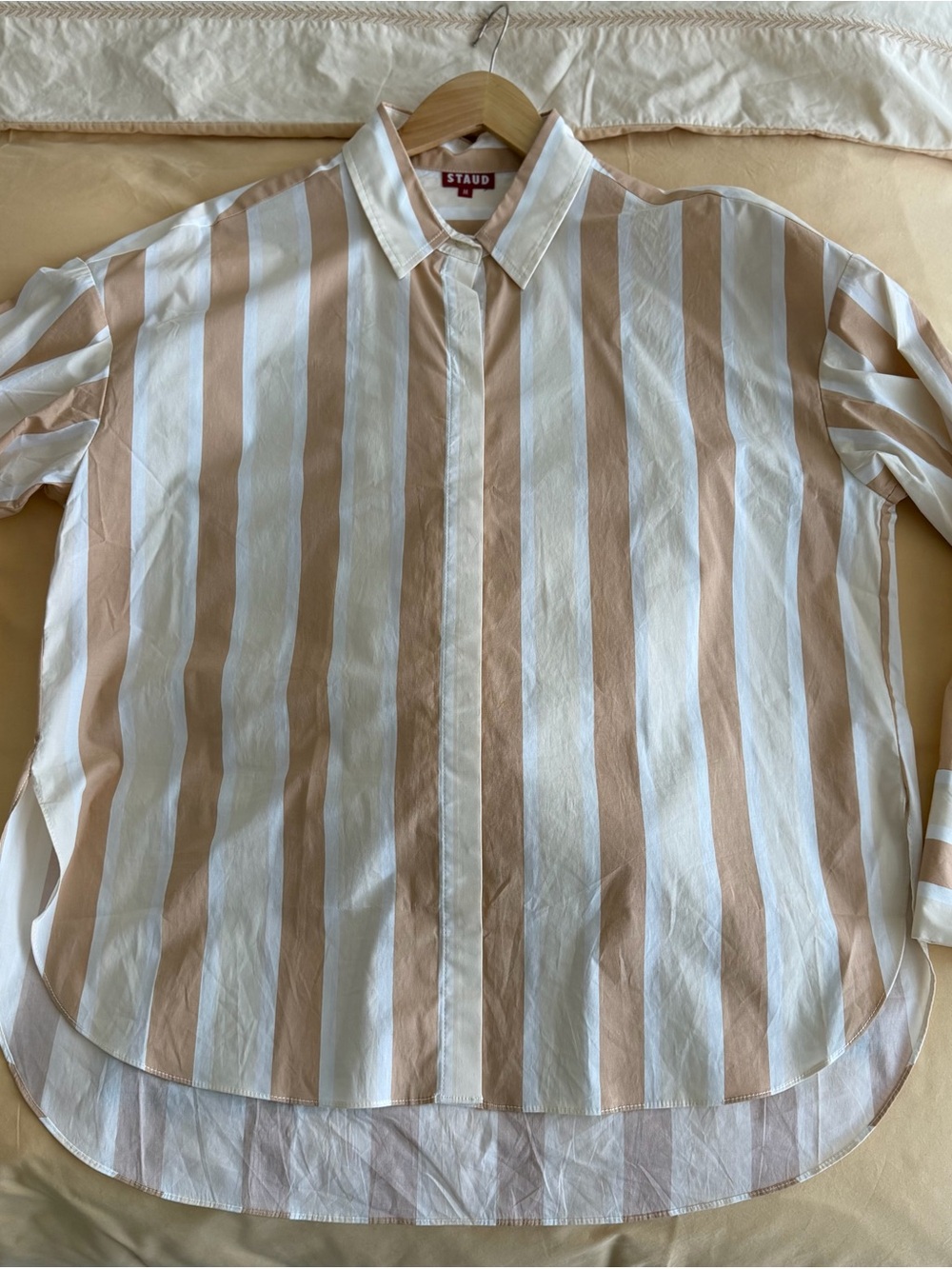 STAUD Women’s Oversized Beige & Cream Stripe Shirt - Picture 5 of 5